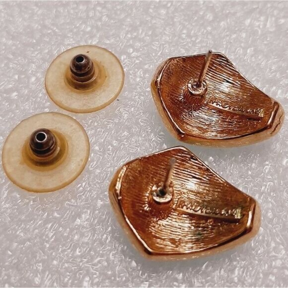 VENDOME Signed Vintage Turquoise Blue Enamel Post Earrings & Rhinestones Jewelry - Picture 11 of 14